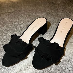 NEW 9.5 Loeffler Randall Vera Ruffle Slide Sandal Black Suede